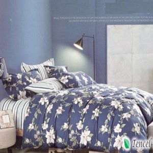 Bộ chăn ga gối 100% cotton kẻ hoa xanh - CT 1121