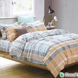 Bộ chăn ga gối 100% cotton kẻ nâu - CT 1131