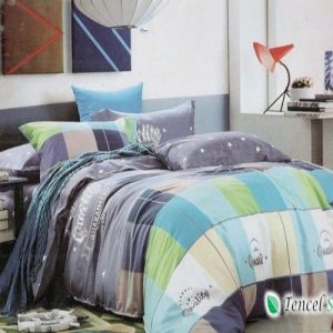 Bộ vỏ chăn ga gối 100% cotton kẻ xanh - CT 1253