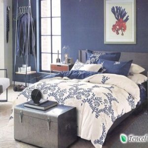 Bộ vỏ chăn ga gối 100% cotton hoa xanh trắng - CT 1254
