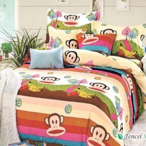Bộ chăn ga gối cotton lụa hình khỉ miệng rộng - CTL 1142