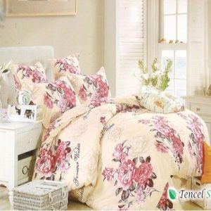 Bộ chăn ga gối cotton lụa Hàn Quốc hoa kem - CTL 1187