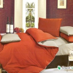 Bộ chăn ga gối phối màu nâu đỏ phối xám - LC112