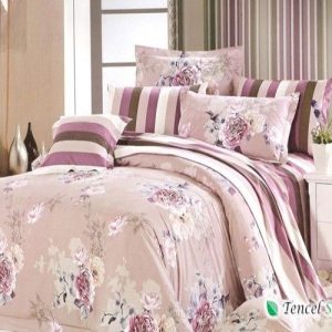 Bộ vỏ chăn ga gối cotton nhung cao cấp kẻ hoa tím - NM070