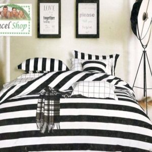 Bộ chăn ga gối đen trắng cotton nhung