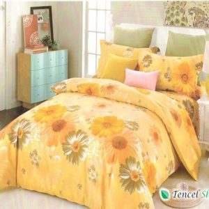Bộ chăn ga gối cotton nhung cao cấp hoa vàng