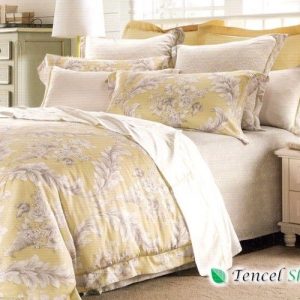 Bộ vỏ chăn ga gối 100% Tencel 60s hoa vàng xám - TC 105