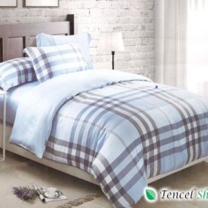 Bộ vỏ chăn ga gối 100% Tencel 40s kẻ xanh TCF 118